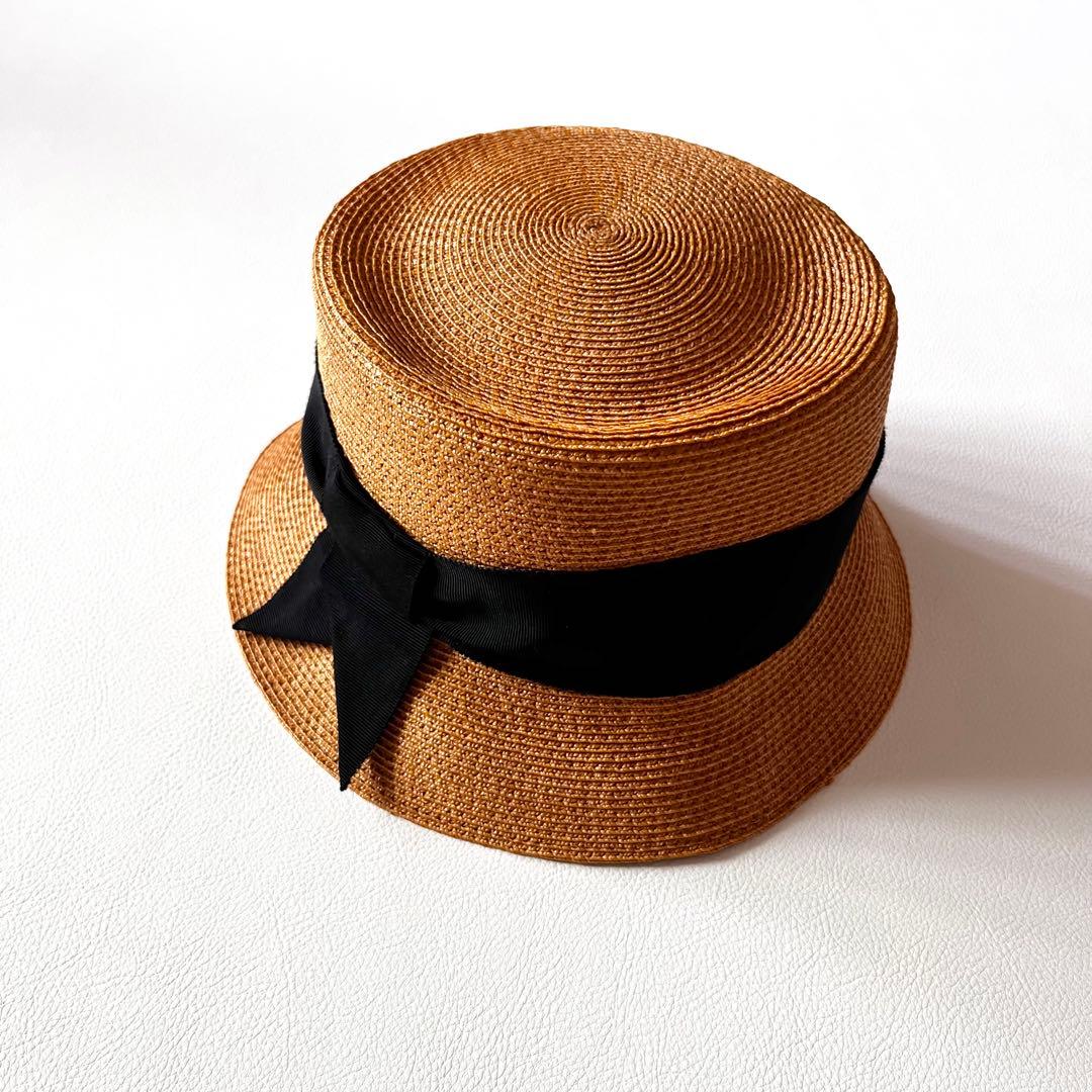 FOXEY　フォクシー　帽子　ストローハット　麦わら帽子　黒リボン　ベージュ