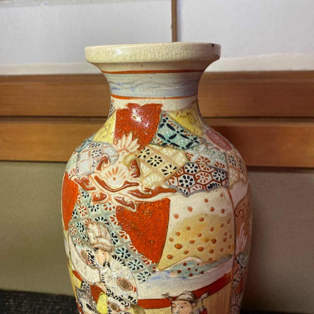 明治薩摩焼　薩摩藩武士図花瓶31cm14cm