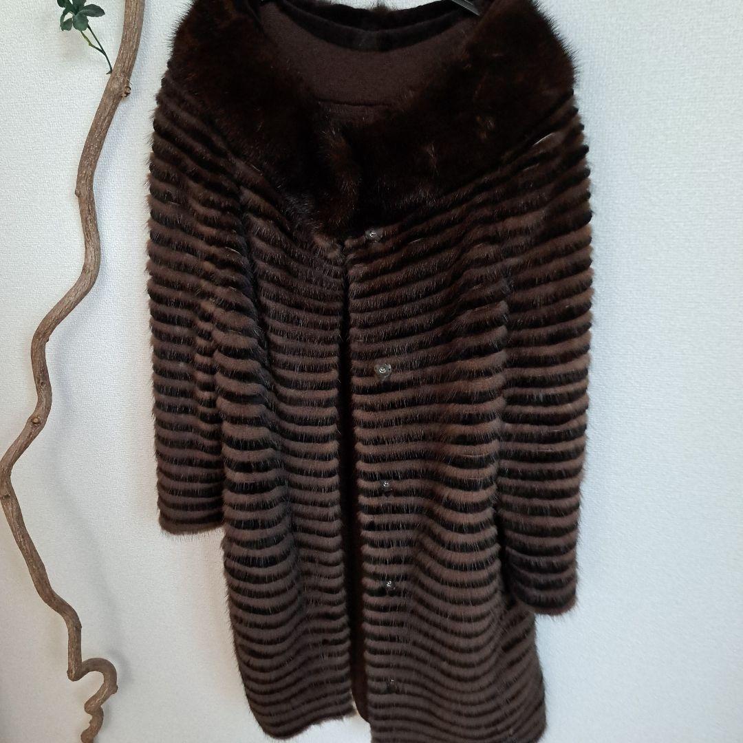 リアルミンクファー/MINKハーフコート編みタイプMサイズ 焦げ茶色