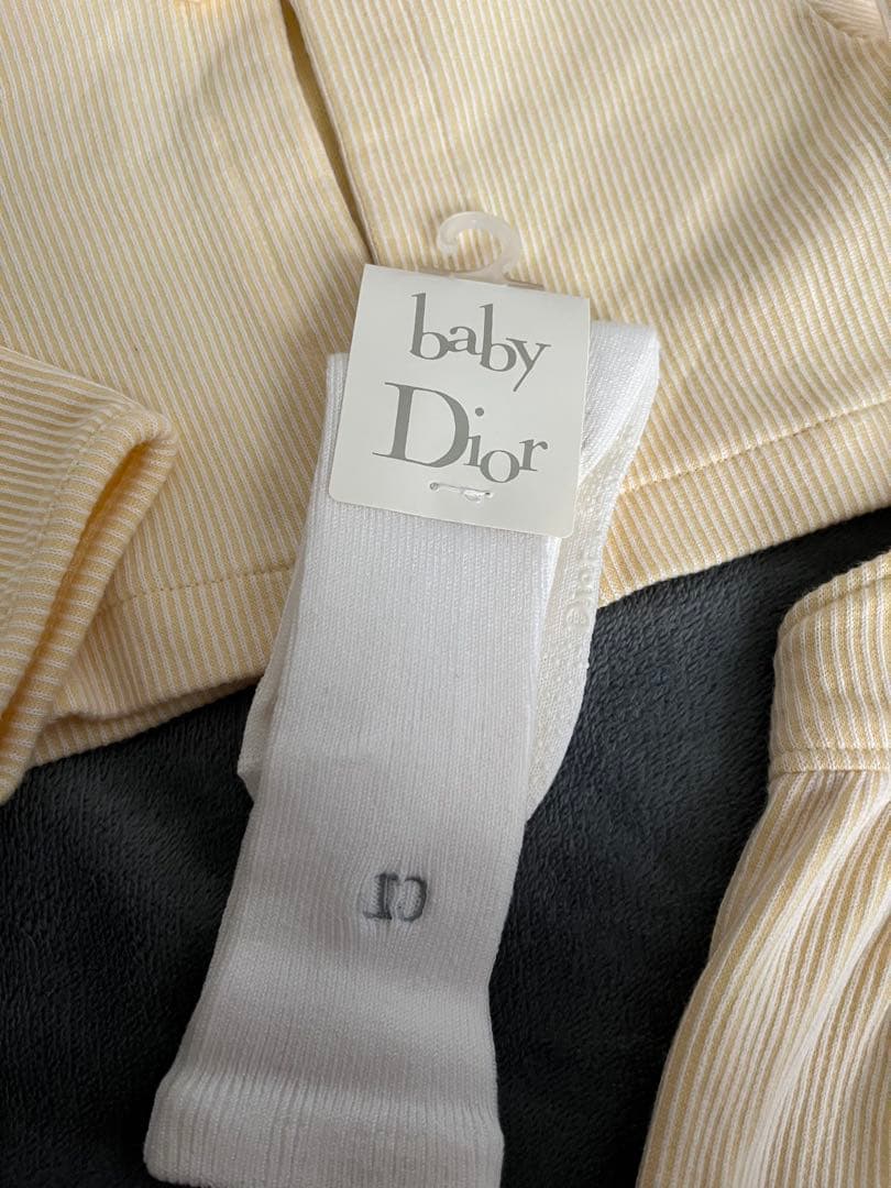 新品未使用90cm baby Dior イエロー ストライプロンパース