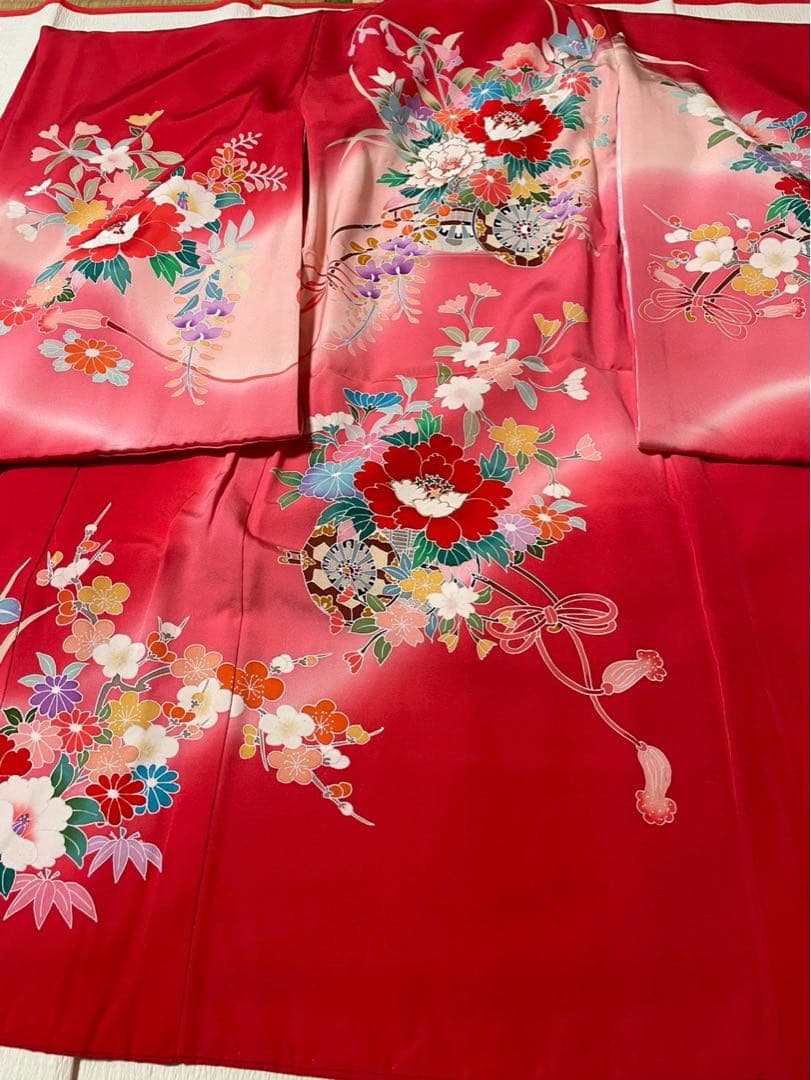 産着　お宮参り　長襦袢付き　正絹　ぼかし　女の子　半襟付き　金彩　辻ヶ花　未使用