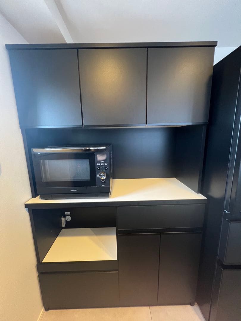 食器棚 レンジ台 キッチンボード ブラック KAGUCOCO