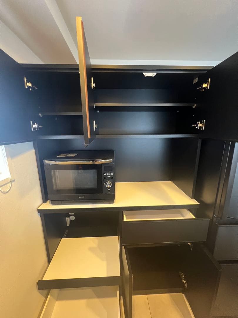 食器棚 レンジ台 キッチンボード ブラック KAGUCOCO