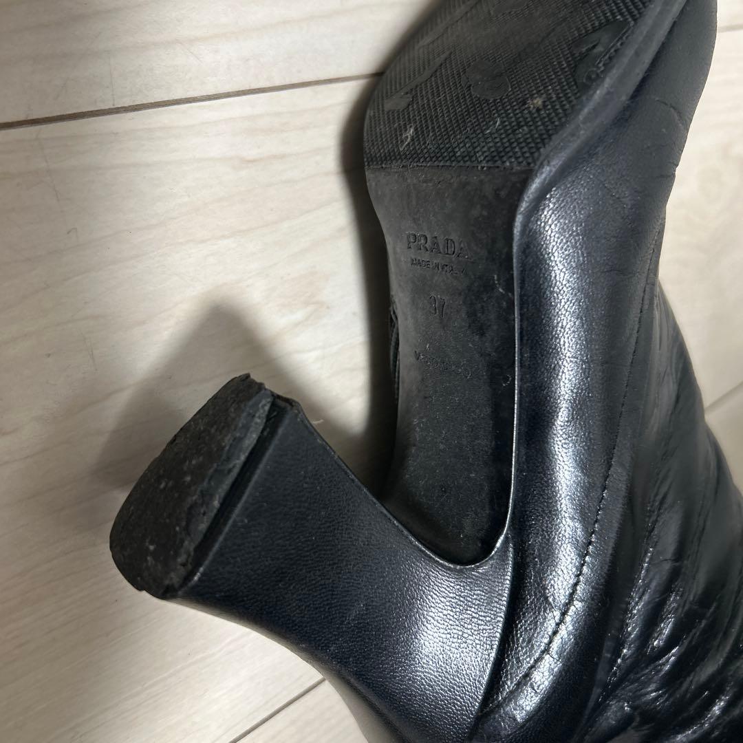 PRADA ブラックレザーブーツ 高ヒール