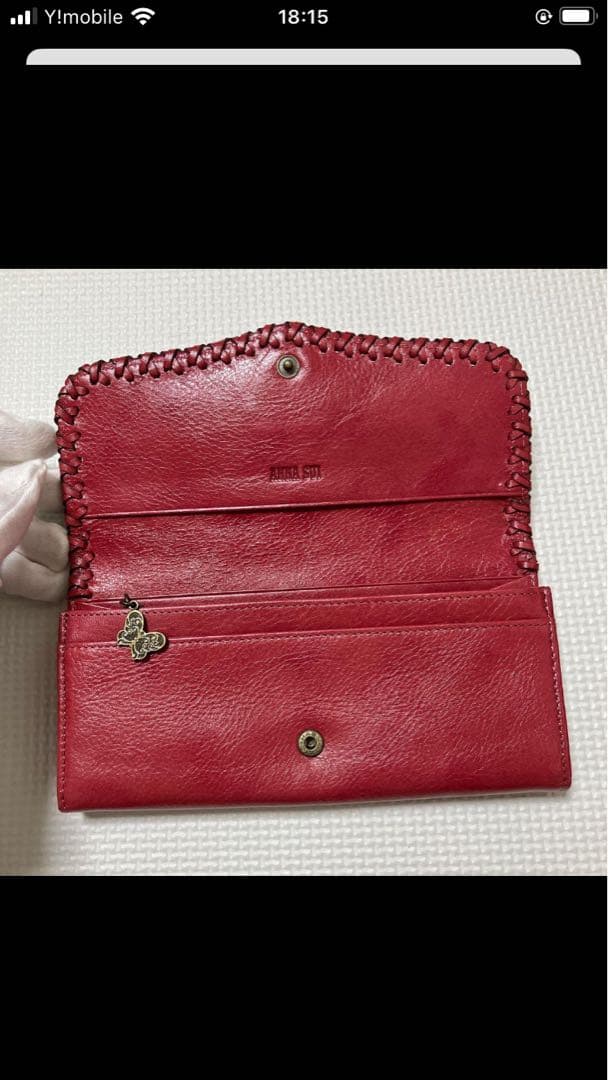 未使用ANNA SUI レザーがま口長財布　バタフライ　エンボス　ローズ　箱付き