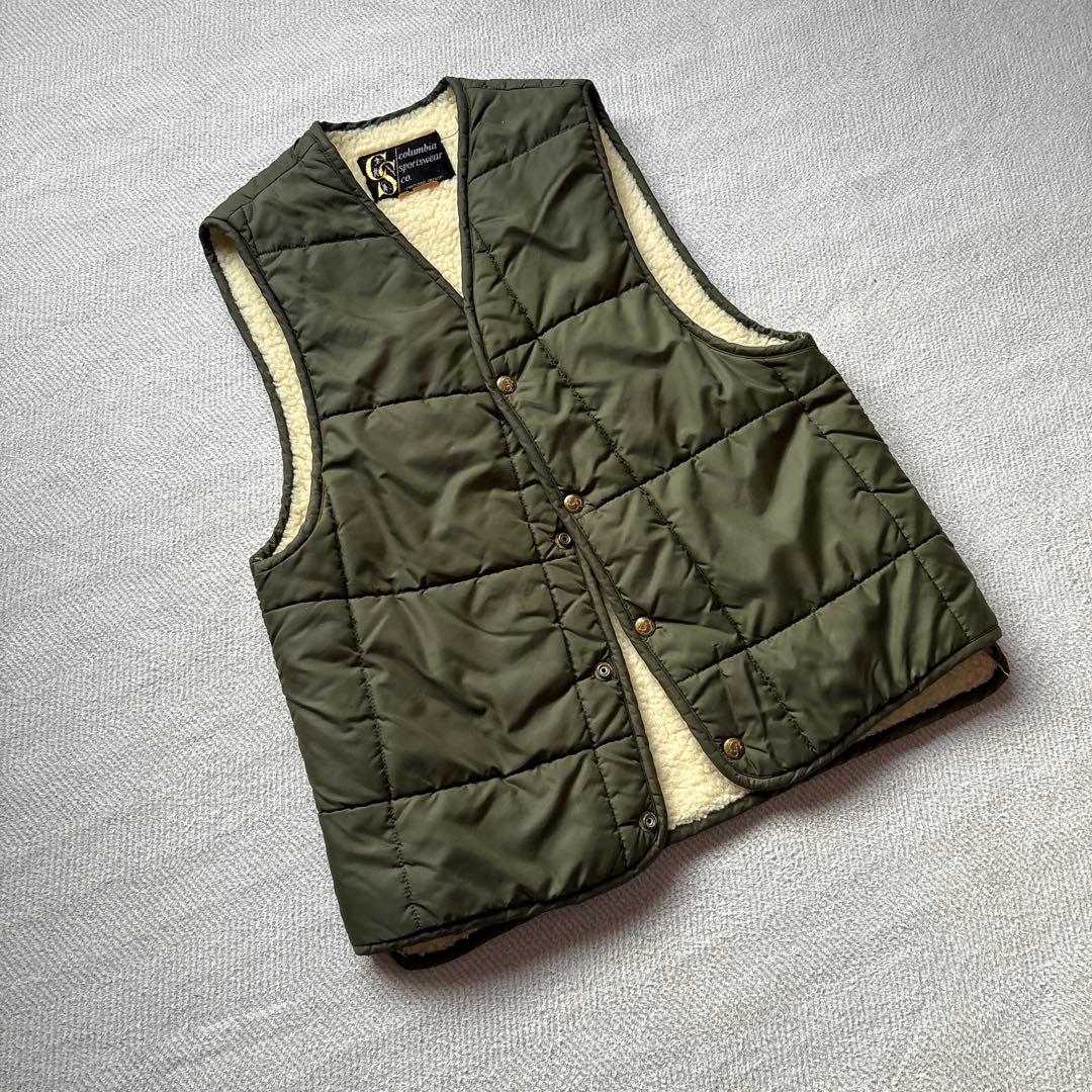 60s70s黒タグコロンビア　キルティングベスト　ボアl.l bean