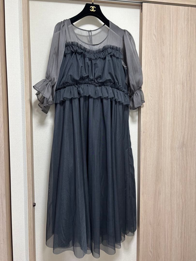 フリルデザインチュールワンピースドレス