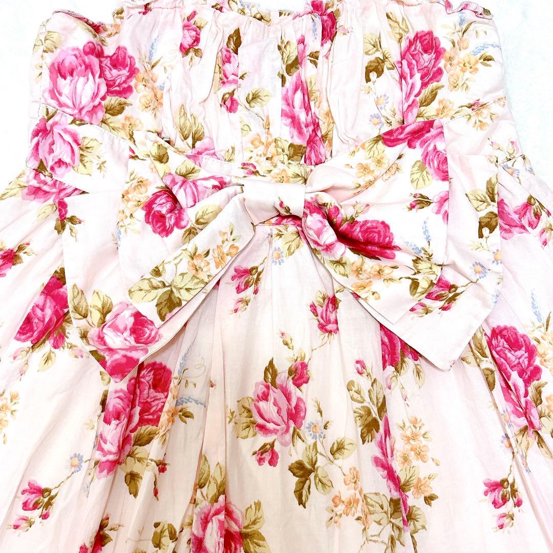 希少✨リズリサ　ワンピース　Aライン　ビッグリボン　レース　花柄　平成　y2k