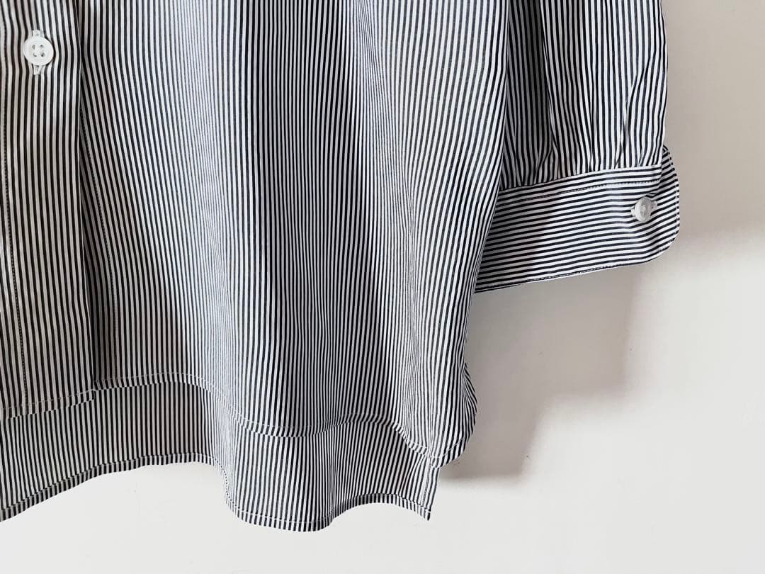 新品タグ付 マーガレットハウエル コットンシルク丸襟ストライプシャツ 3.4万
