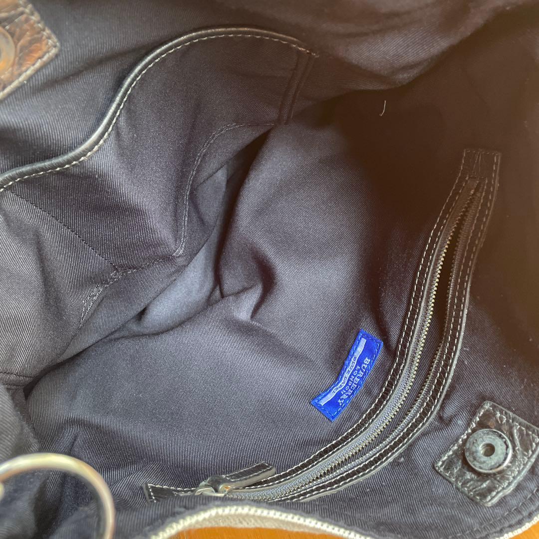 バーバリーブルーレーベル トートバッグ 肩掛け キャンバス ロゴ レザー