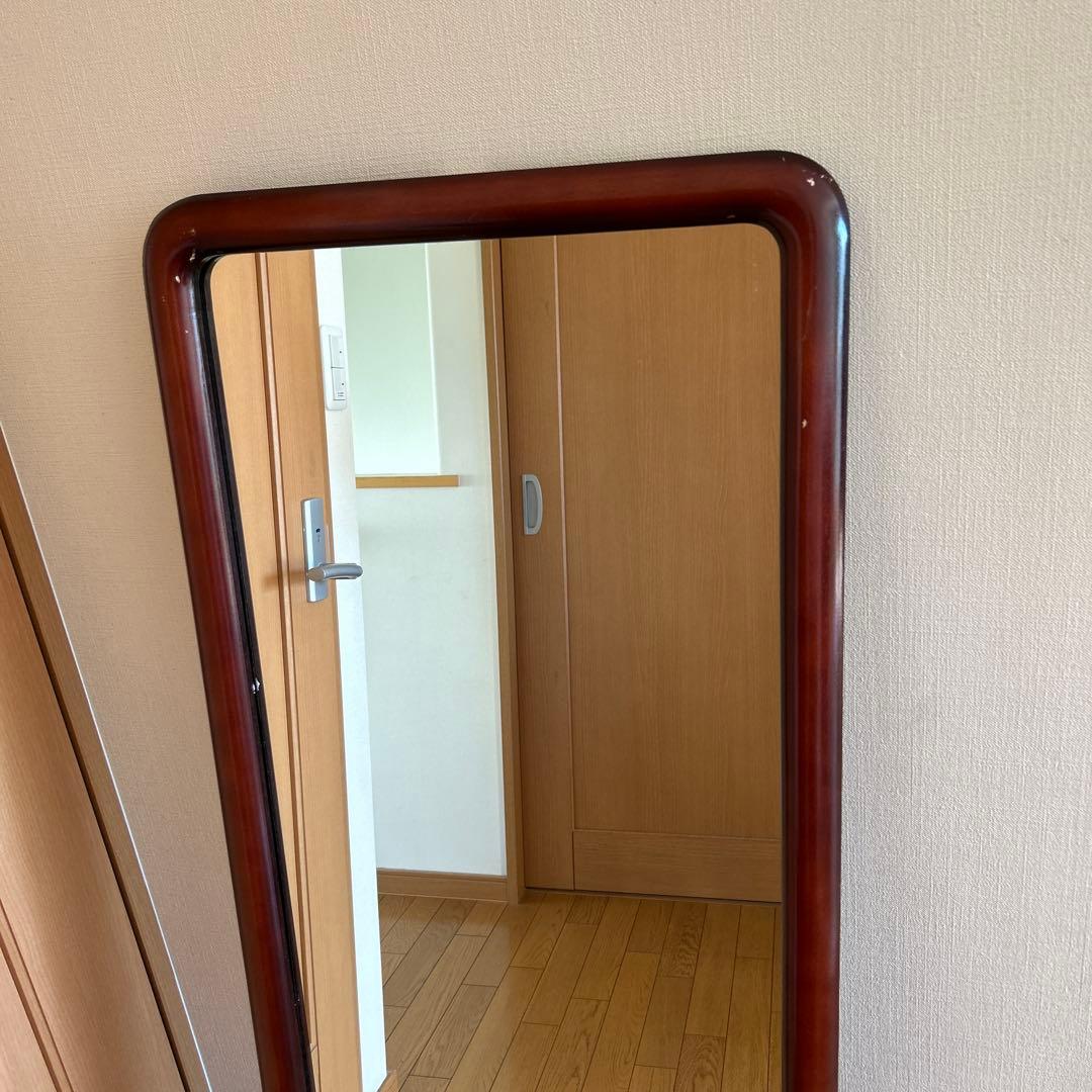 昭和レトロ！ヴィンテージ！　姿見鏡　木製フレーム　日本製　壁掛け金具付き　古道具