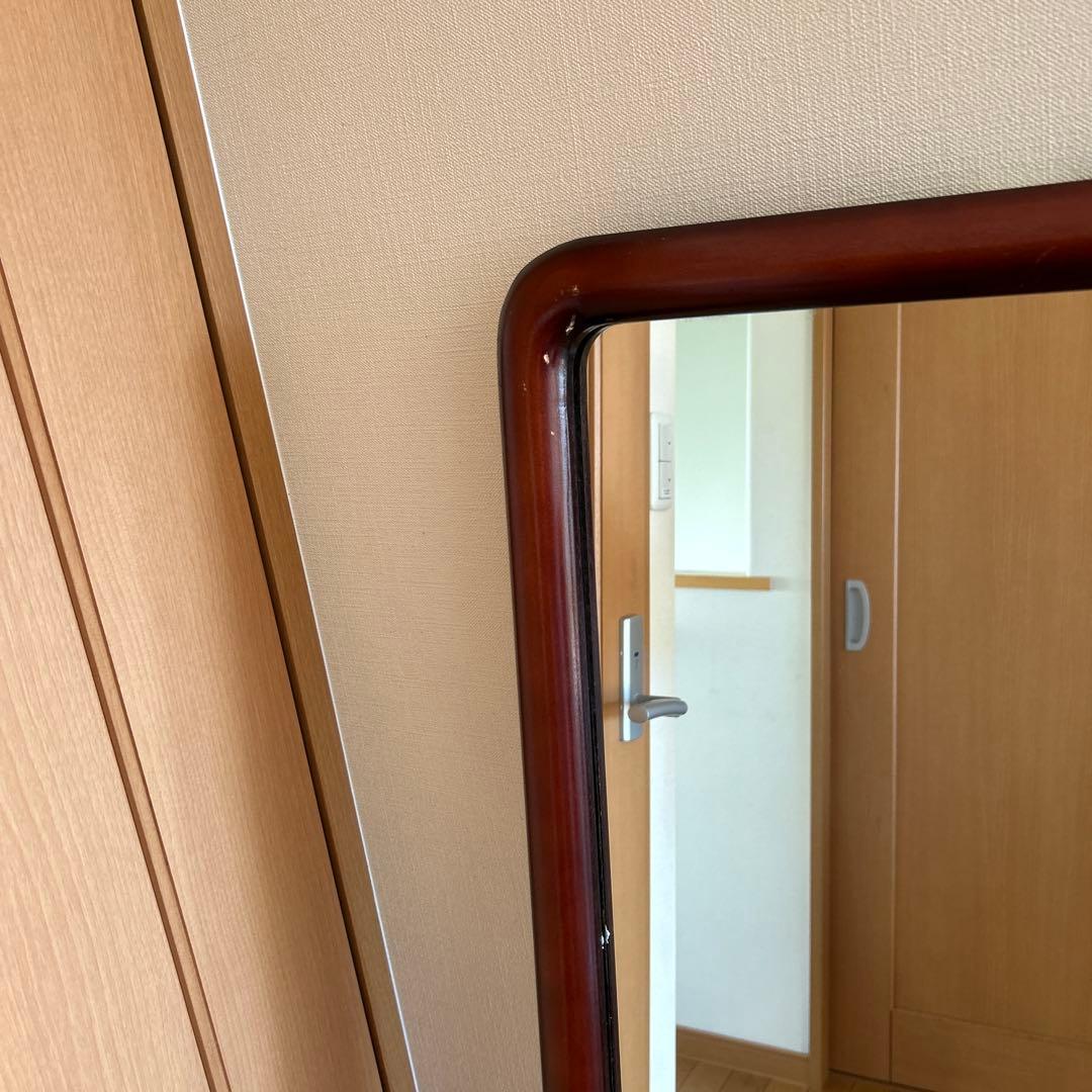 昭和レトロ！ヴィンテージ！　姿見鏡　木製フレーム　日本製　壁掛け金具付き　古道具