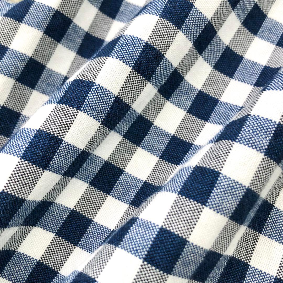 45R シャツ 長袖 丸襟 ギンガムチェック コットン Rステッチ刺繍 サイズ3