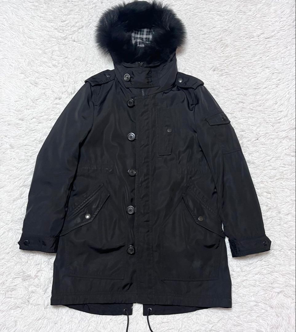 バーバリーブラックレーベル モッズコート タヌキファー キルティングライナー付き