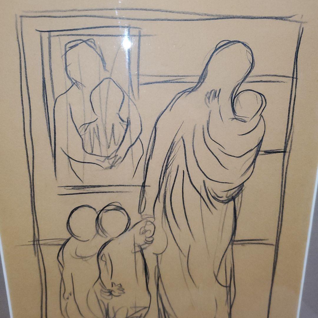 パブロピカソ 、鉛筆画 、母と子 サインあり、原画、デッサン、一点物