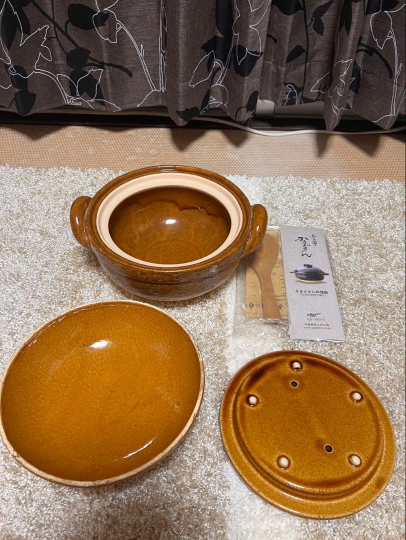 【未使用品】長谷園 かまどさん 3合炊き 土鍋 PK-3 炊飯 伊賀焼 飴色