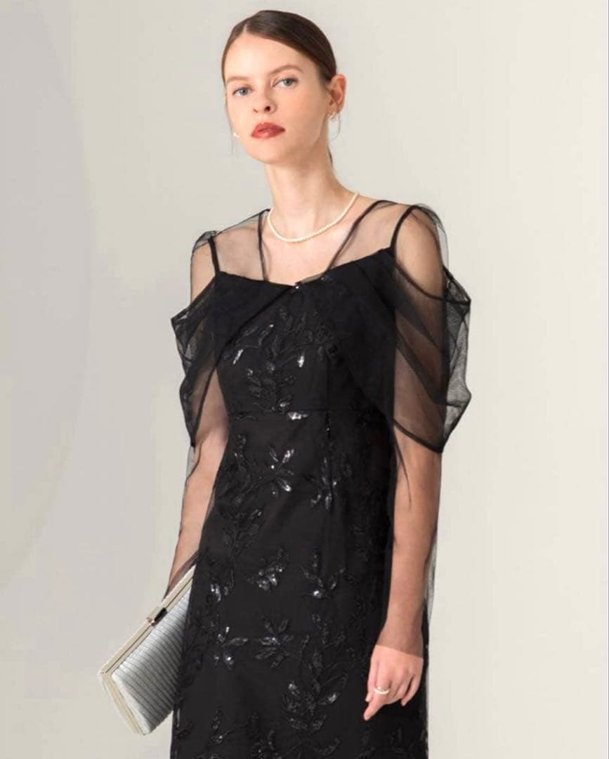 leja チュールロングスリーブリーフIラインワンピースドレス結婚式二次会成人式