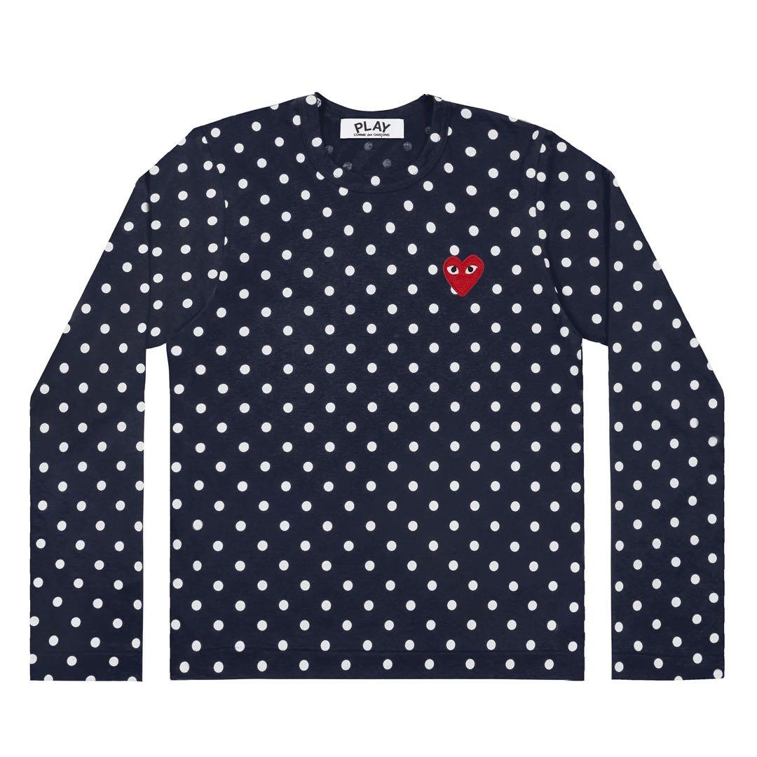 PLAY COMME des GARÇONS Mネイビー ドット柄 長袖Tシャツ