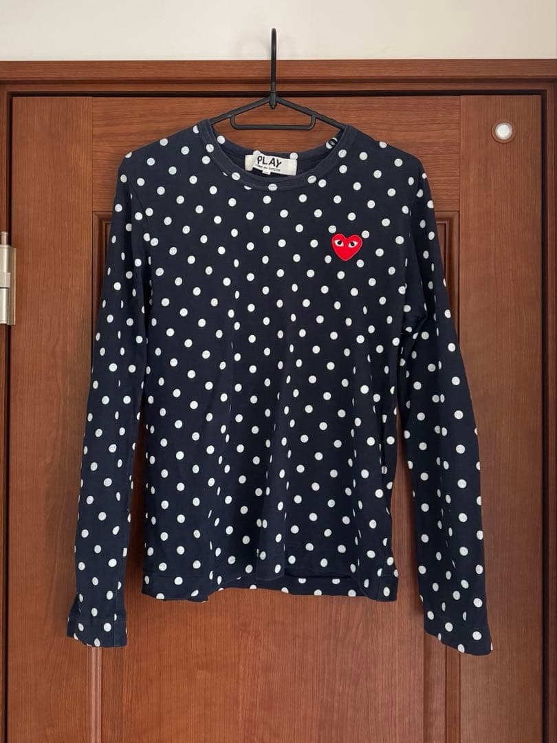 PLAY COMME des GARÇONS Mネイビー ドット柄 長袖Tシャツ