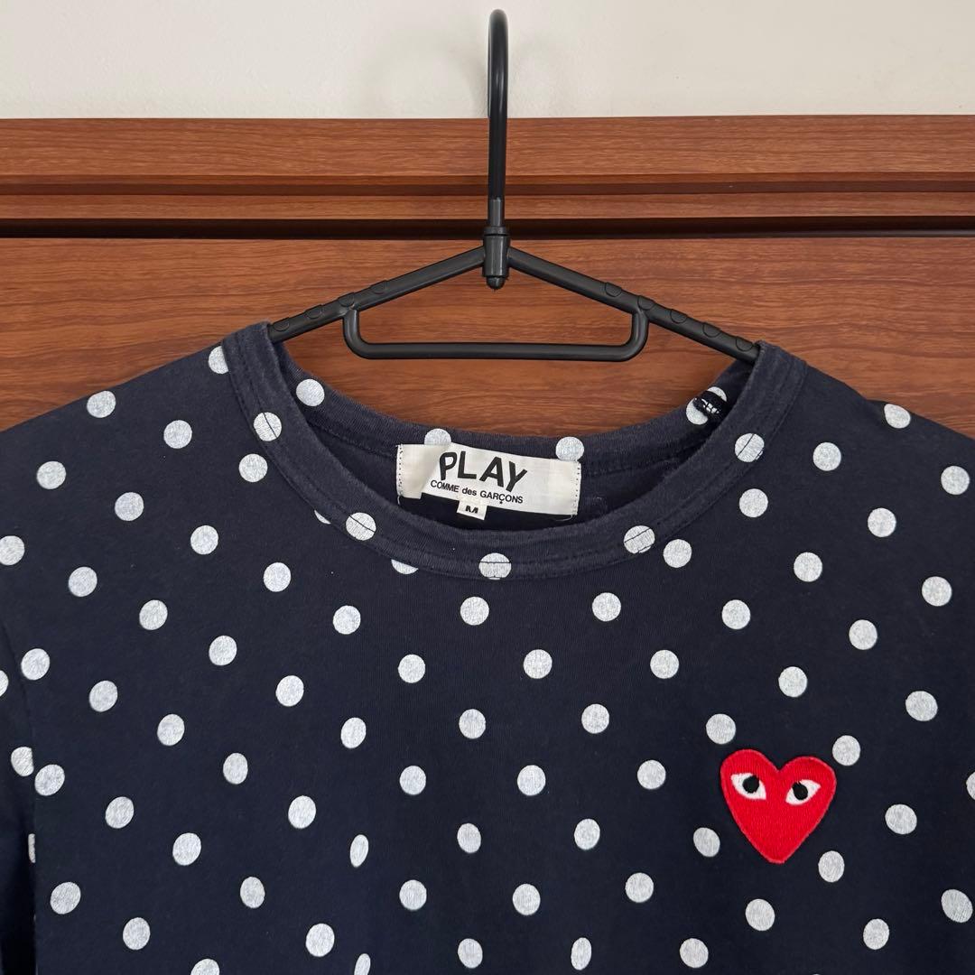 PLAY COMME des GARÇONS Mネイビー ドット柄 長袖Tシャツ