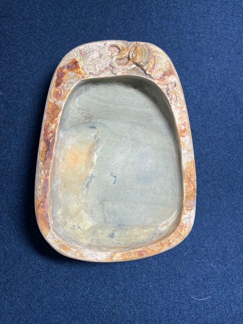 【墨研】緑端渓硯◆「木瓜紋様硯」表皮付 貴重◆書道具 文房四宝 唐硯 松花江緑石