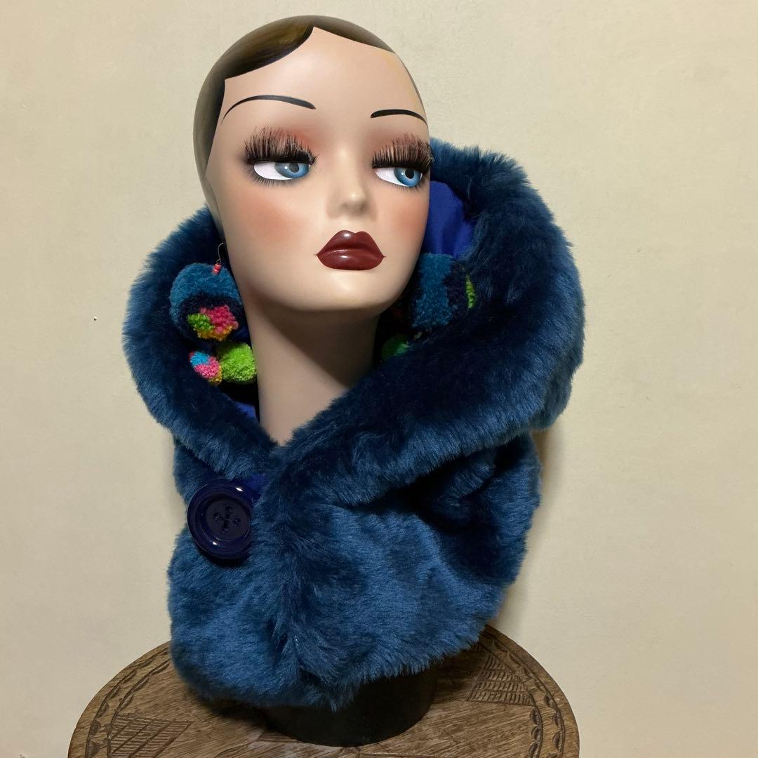 bulaun bulaunページです　ブルー系　ファー　フードスヌード