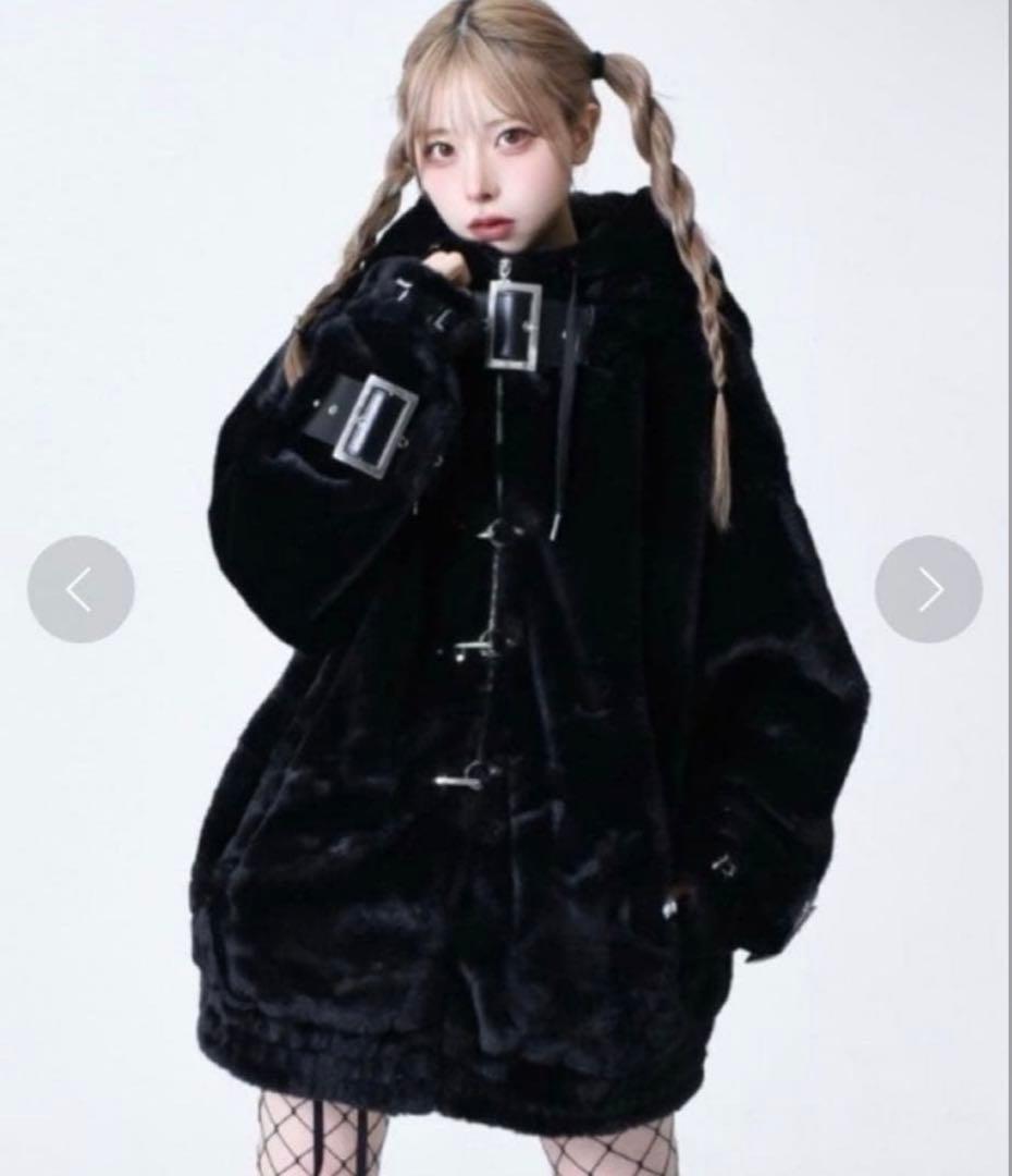 黒 フード付き ファーコート