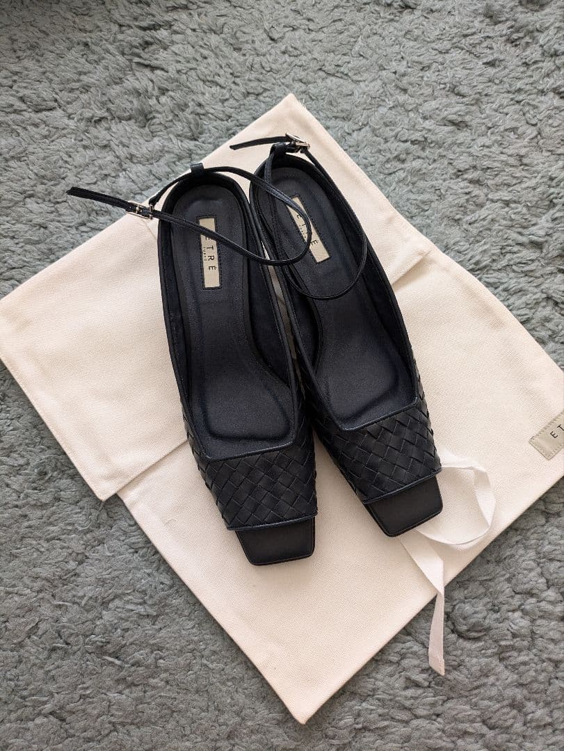 ETRE TOKYO ナローストラップレザーメッシュミュール