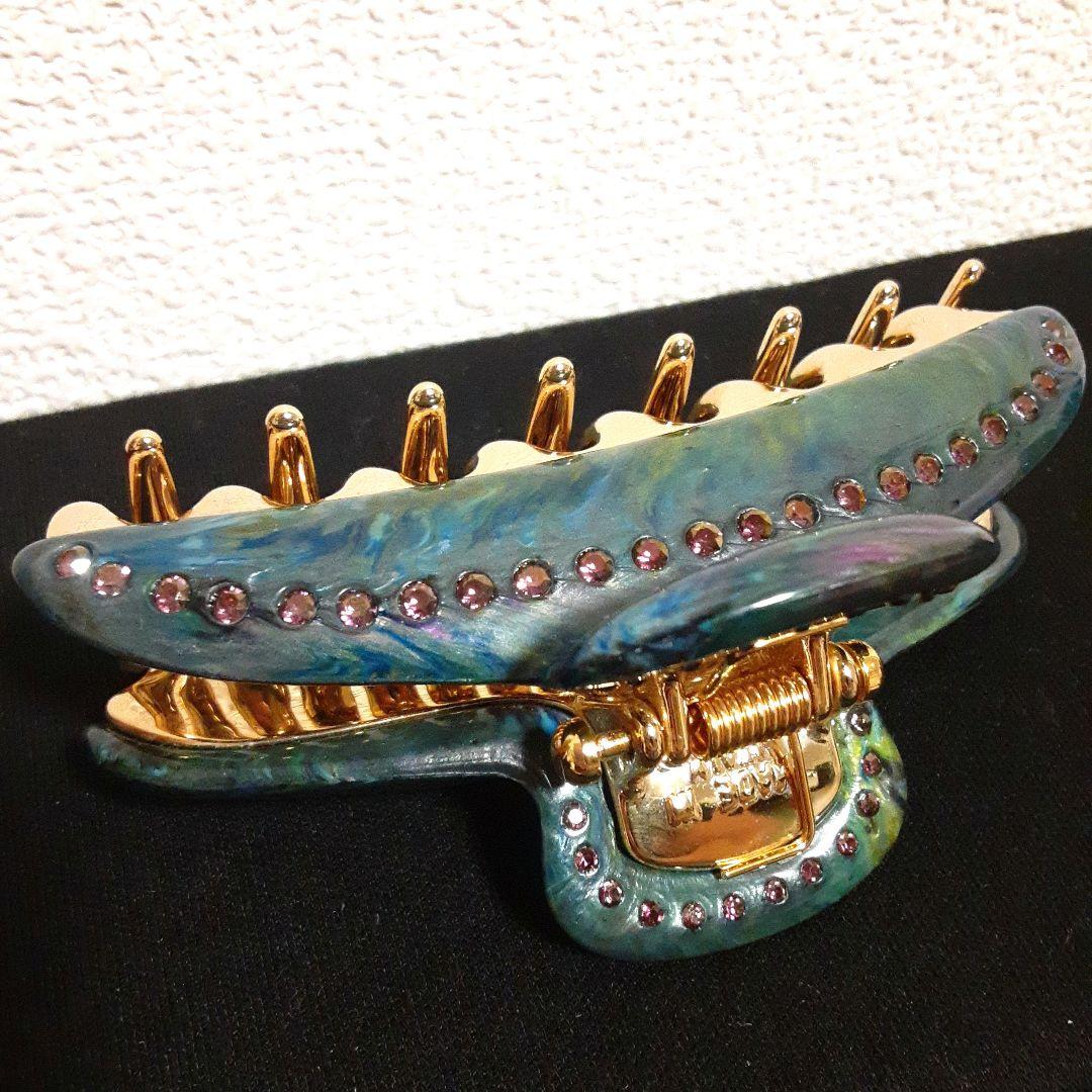 acca グリーン ヘアクリップ ストーン付き