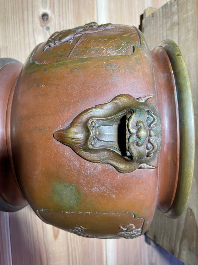 専用　義正　唐子　仙徳火鉢　大型　約5.5kg【m195 大正火鉢　仙徳銅器　】