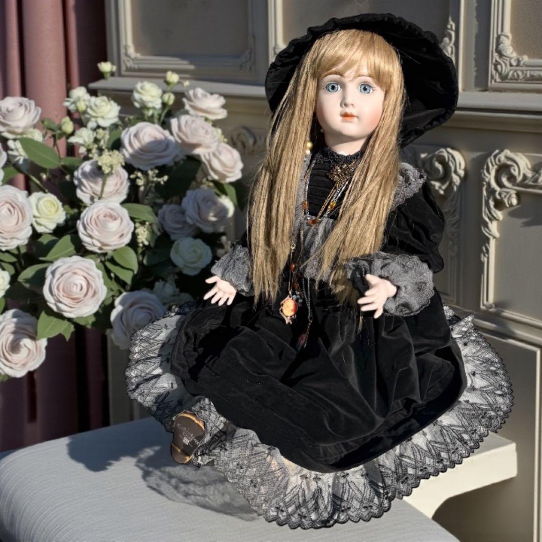 ビスクドール アーテー AT リプロ ブラック ベルベット ロングドレス ボネ