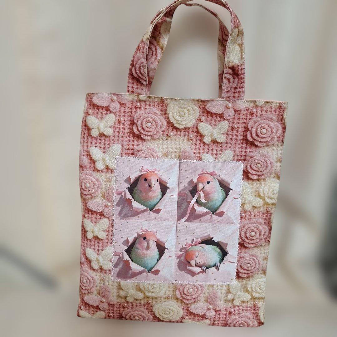 インコパネル生地　ハンドメイド　まちなしバッグ　フラットポーチ