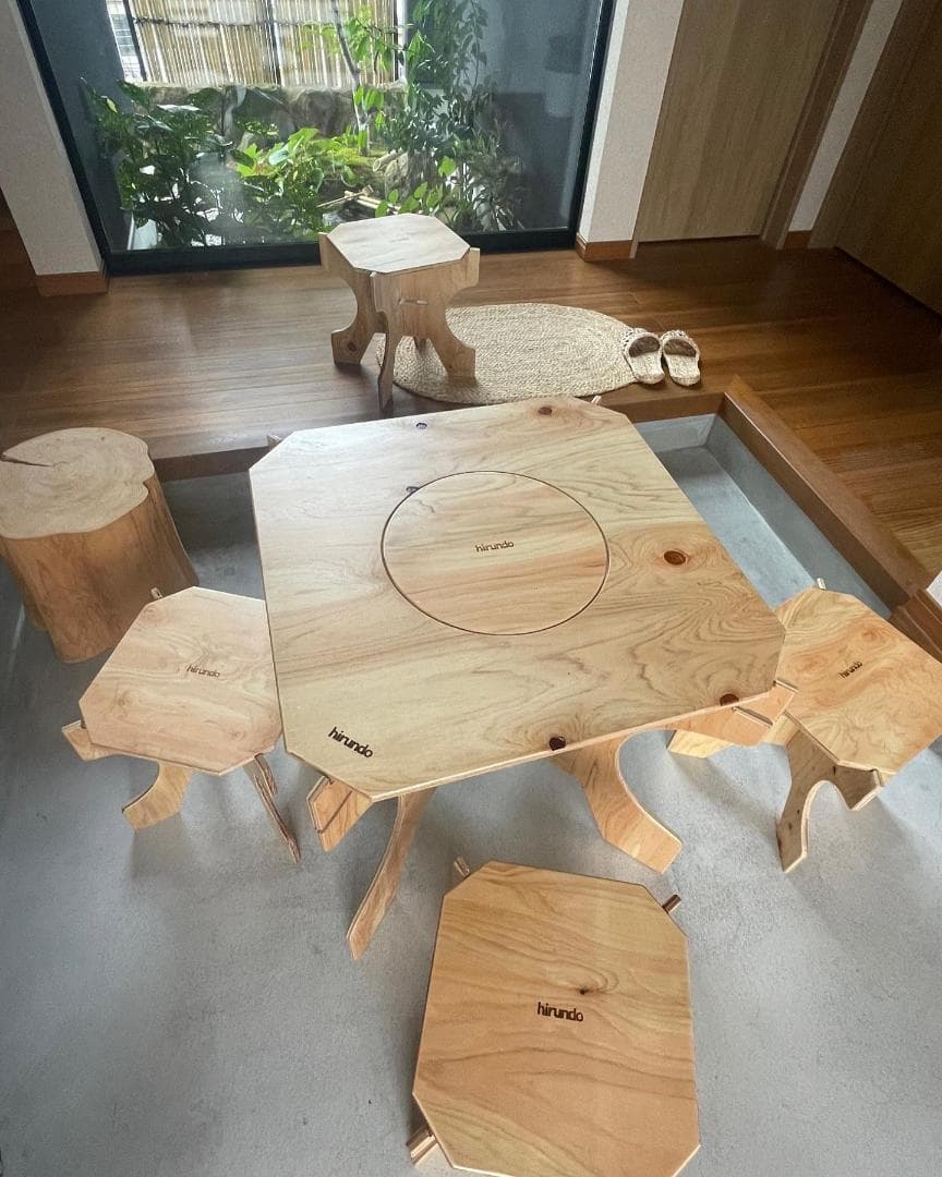 (B品・傷あり)組立式 七輪テーブル&チェア2脚セット　BBQ　七輪