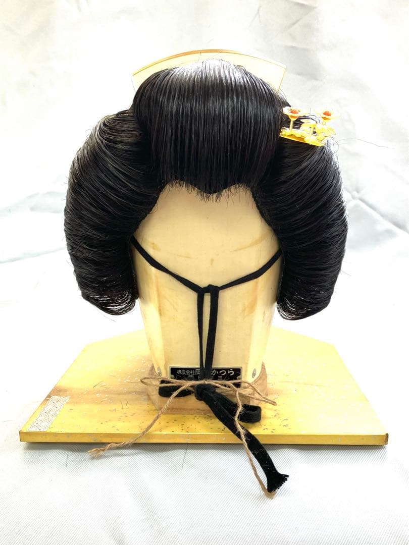 銀杏返し(黒髪、生え際網無しタイプ)中サイズ、中古舞踊かつら、大衆演劇かつら