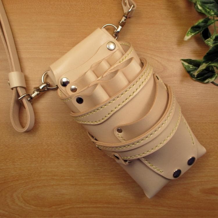 ヌメ革ナチュラル　６丁差し　革ベルト付　シザーケース　SCL-154/NA