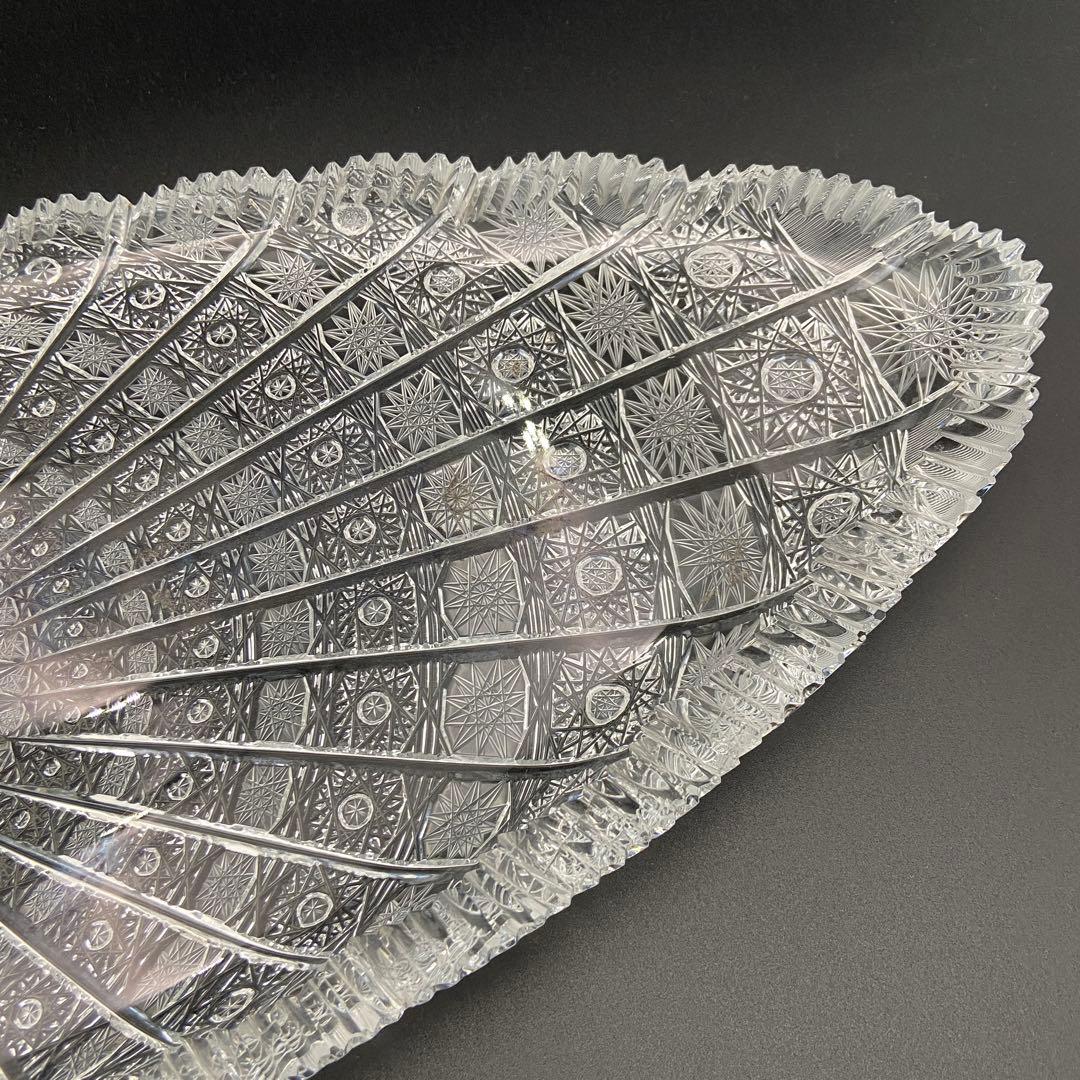 ボヘミアガラス クリスタル ラスカ 楕円 オーバル 大皿 54cm 箱あり
