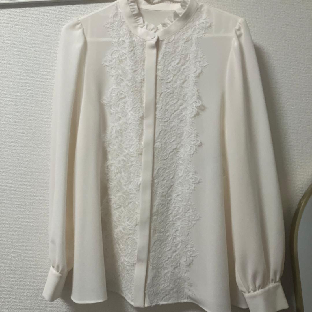 【美品】ANAYI ジョーゼットレースコンビブラウス　アイボリー　白　36