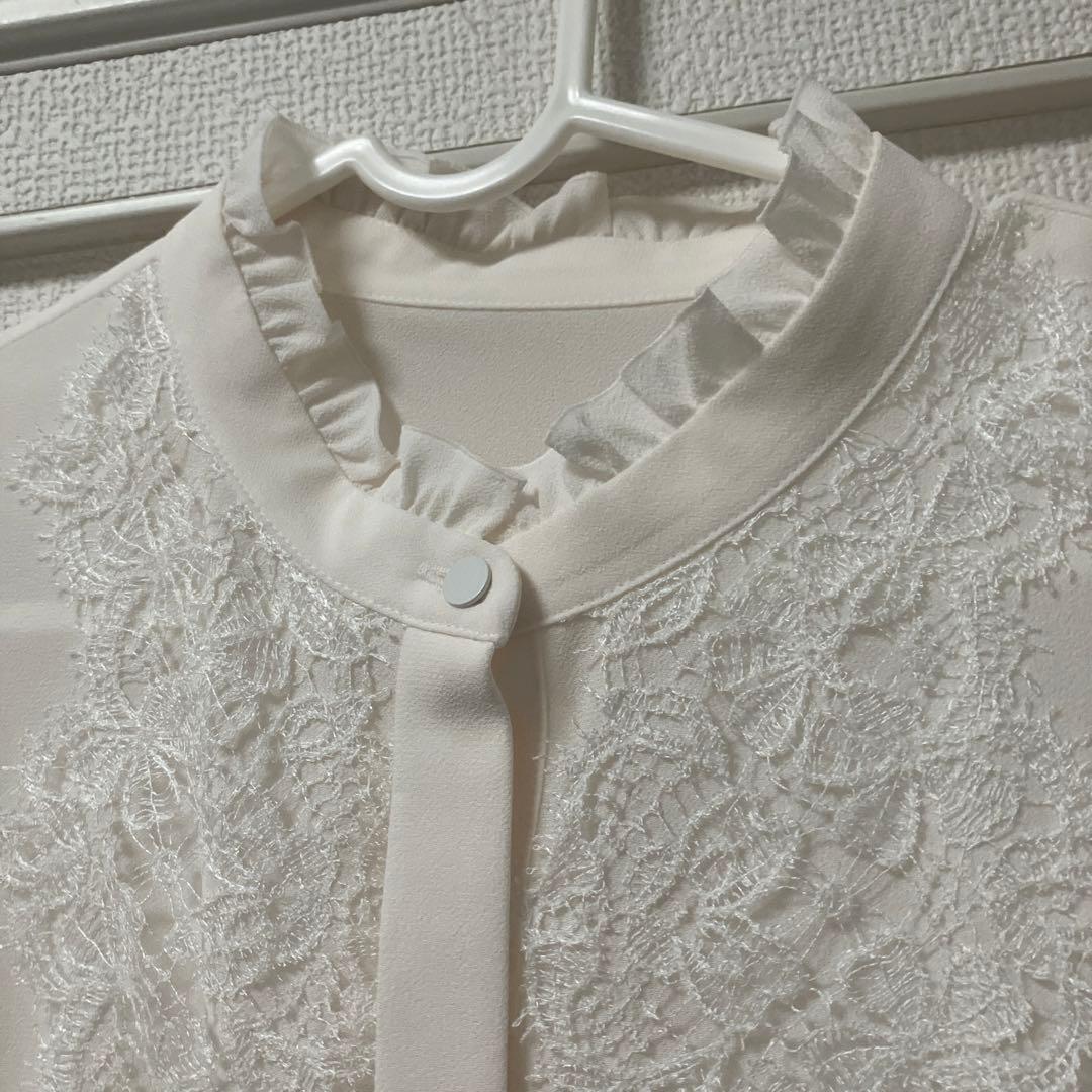 【美品】ANAYI ジョーゼットレースコンビブラウス　アイボリー　白　36
