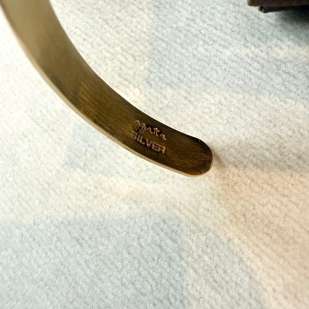 【美品】agete レリーフ入りバングル シルバー ゴールドメッキ