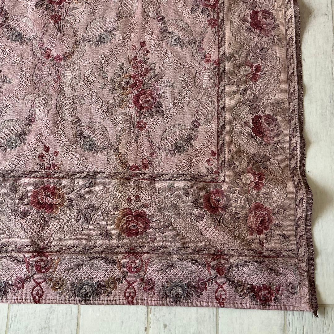 【大判】フランスアンティーク　ジャガード織り　ジャカード　生地　サーモンピンク