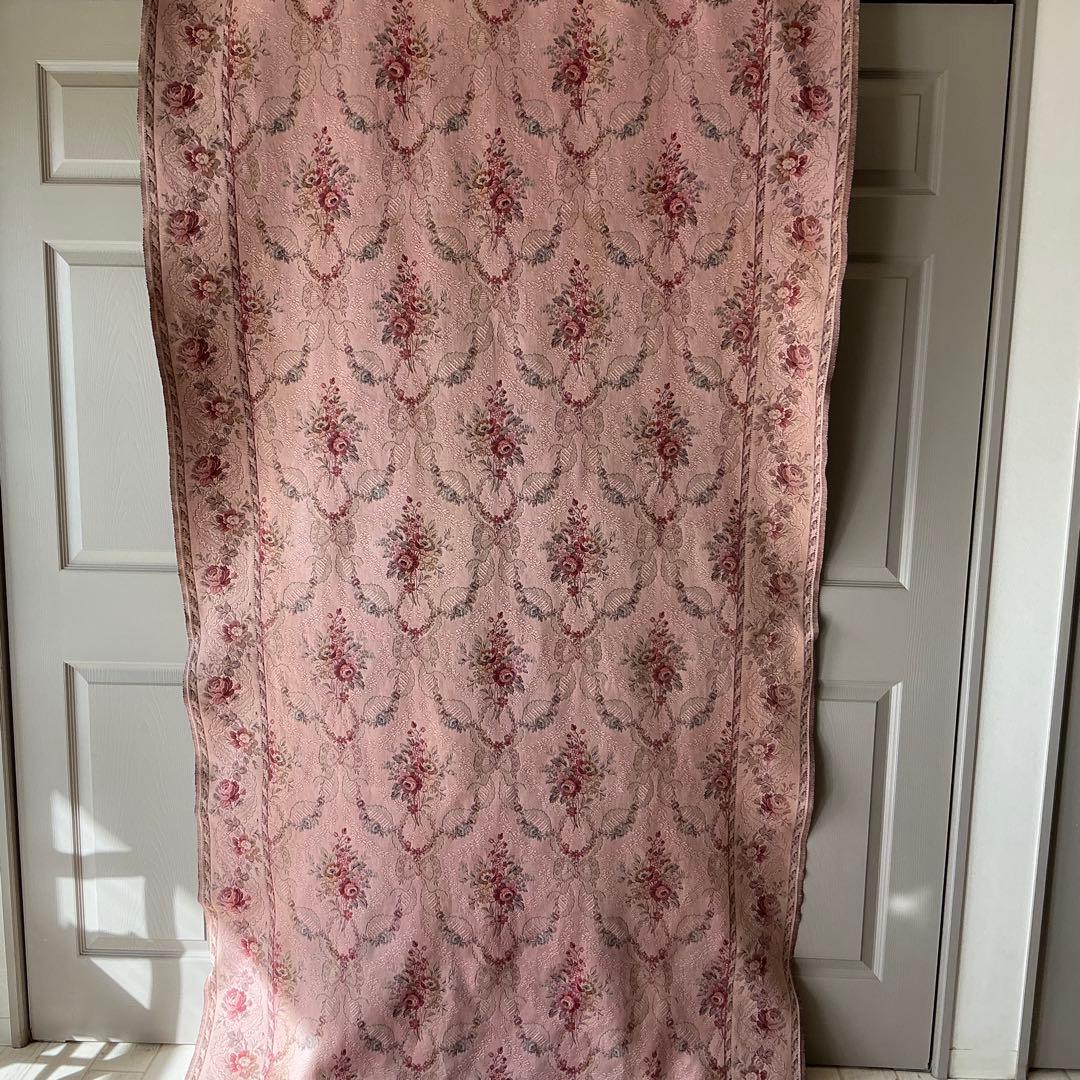 【大判】フランスアンティーク　ジャガード織り　ジャカード　生地　サーモンピンク