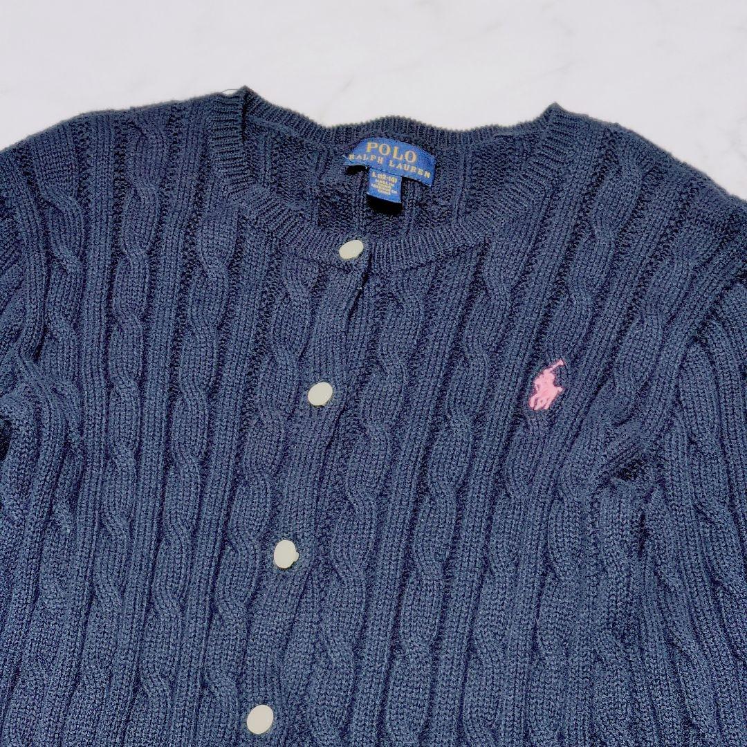 ポロラルフローレン　コットンニット　ケーブル　ペプラム　カーディガン　紺