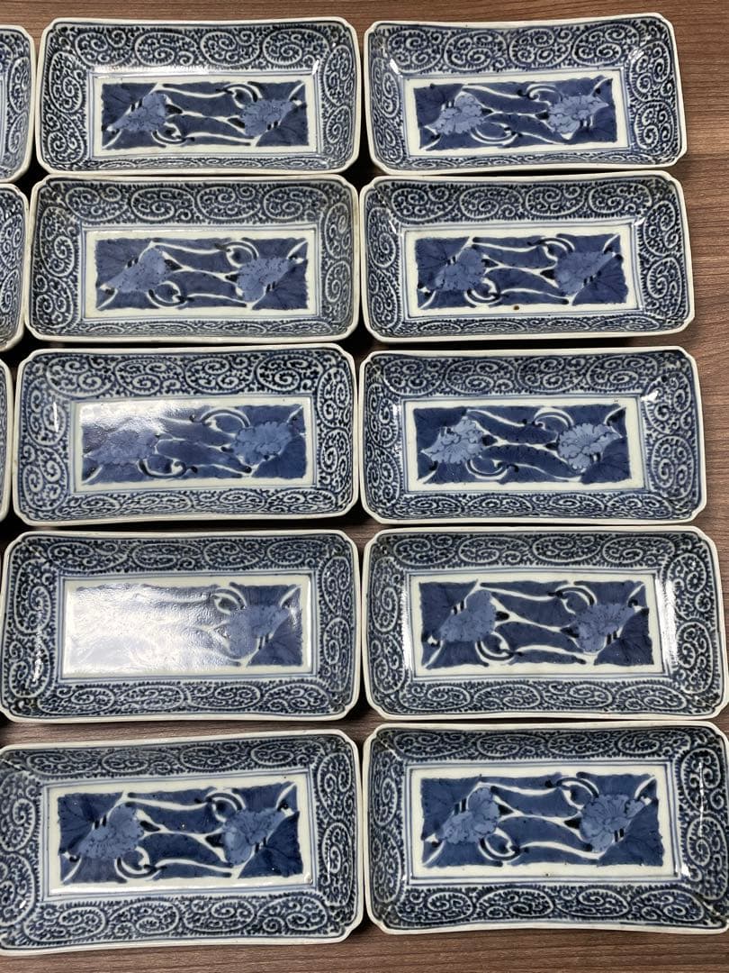 江戸中期 蛸唐草 牡丹 古伊万里 長方形 皿20枚セット 骨董 富貴長春
