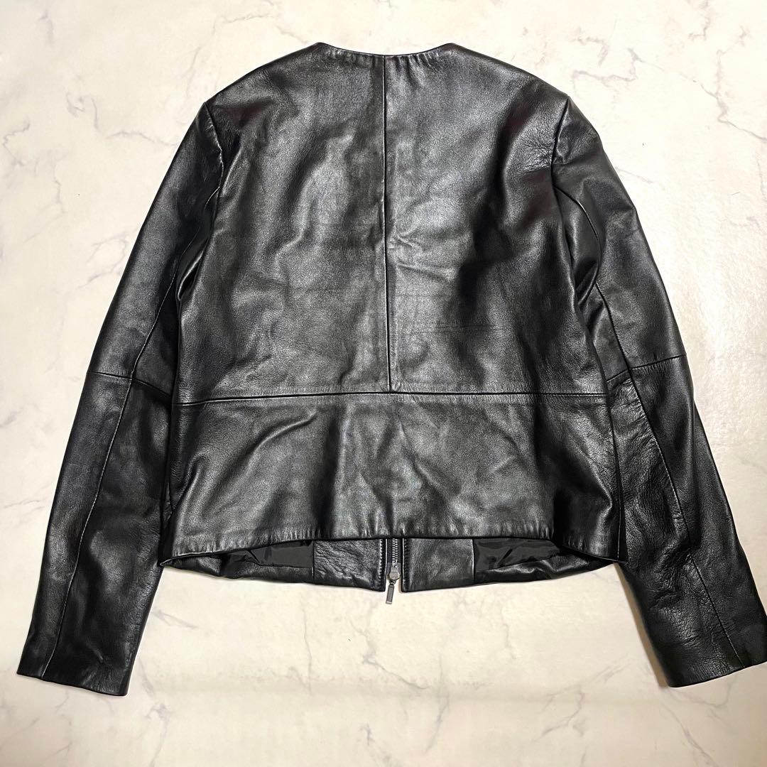 美品♪最高級 羊革 セオリーリュクス ノーカラー レザージャケット 黒 40