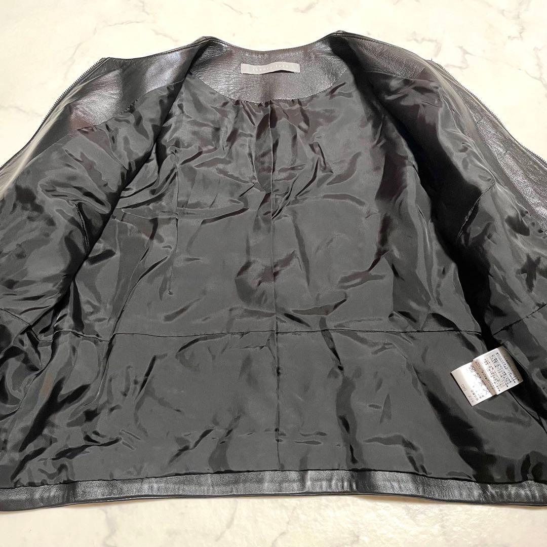 美品♪最高級 羊革 セオリーリュクス ノーカラー レザージャケット 黒 40