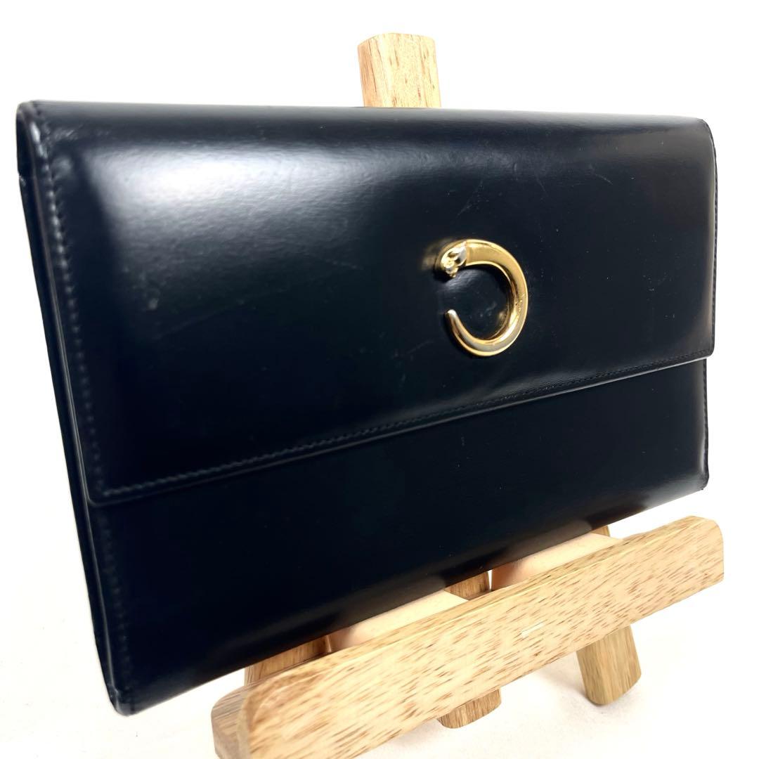 カルティエ　ゴールドパンサー　パンテール　ブラック　ミディアム　長財布　三つ折り