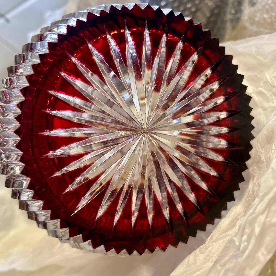 ドイツLAUSITZER ラウジッツァー ハンドカット赤披 クリスタルガラス花瓶