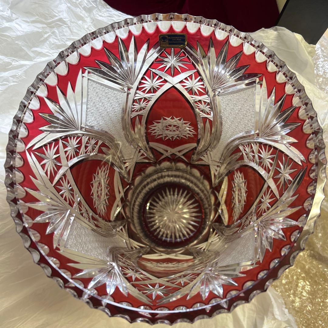 ドイツLAUSITZER ラウジッツァー ハンドカット赤披 クリスタルガラス花瓶