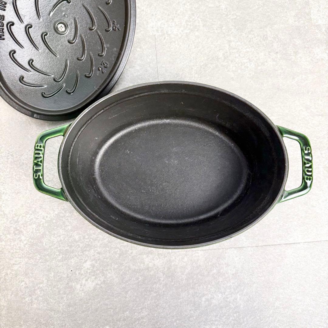 ストウブ ミナペルホネン フォレストココットオーバル 23cm バジルグリーン