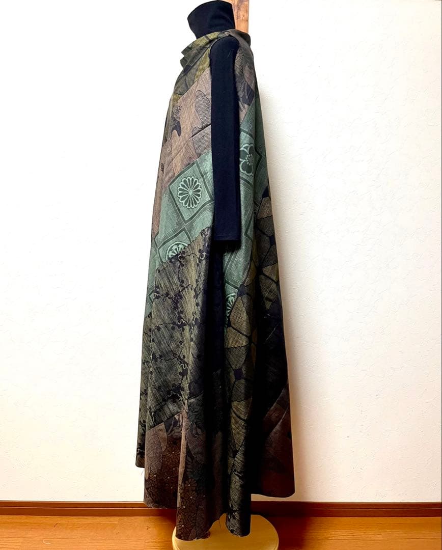 大島紬　パッチワークドレス　着物リメイク